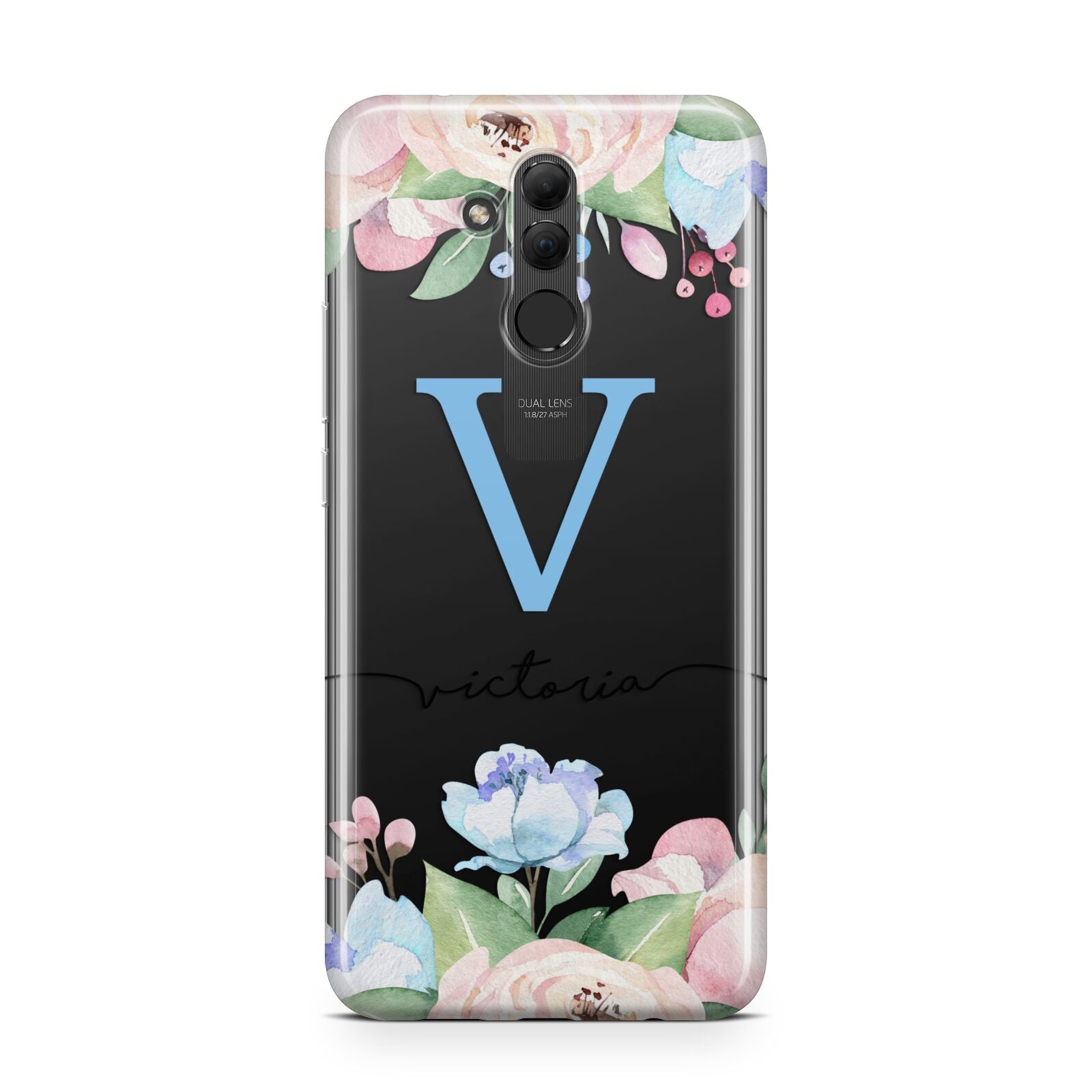 Personalised Pink Blue Flowers Huawei Mate 20 Lite