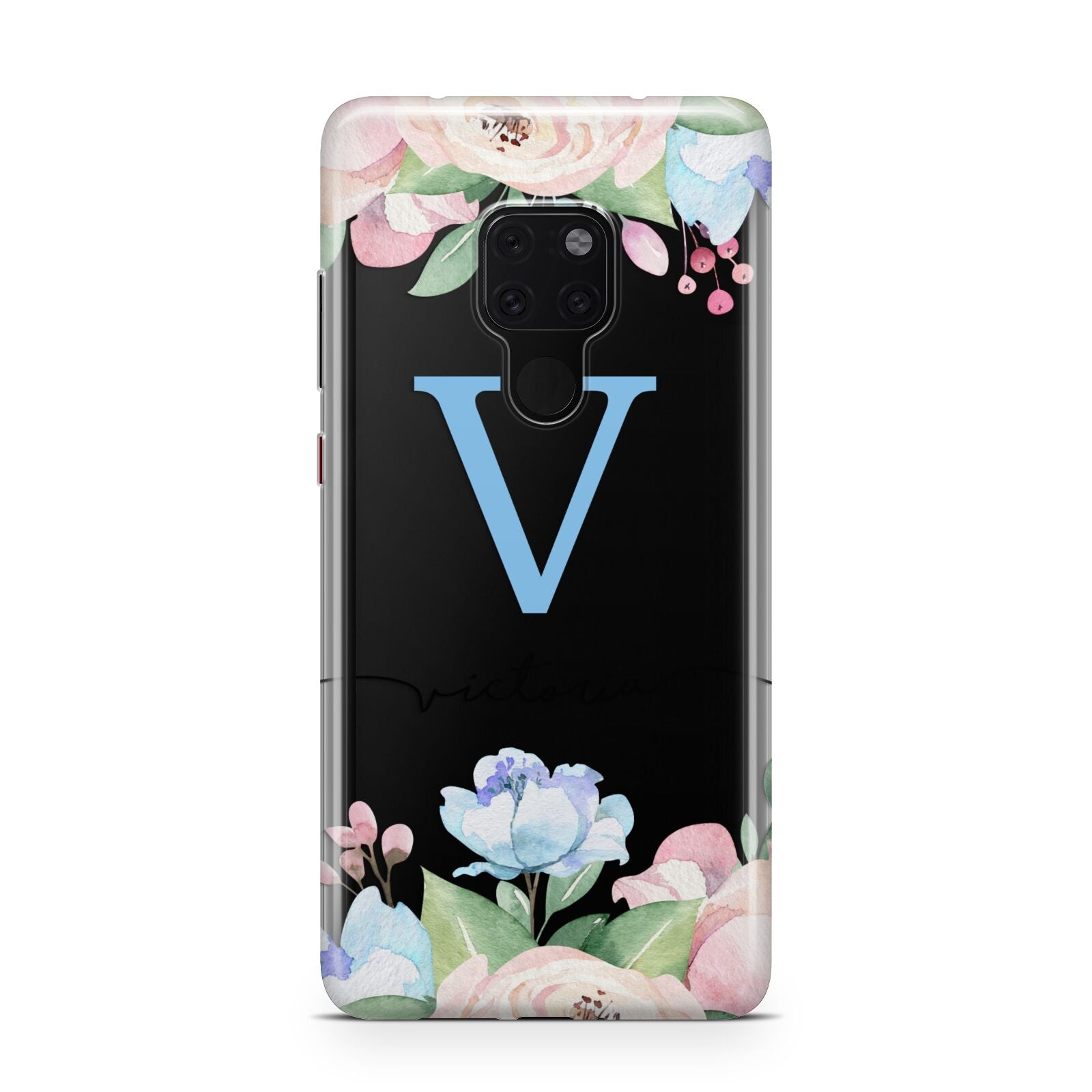 Personalised Pink Blue Flowers Huawei Mate 20 Phone Case