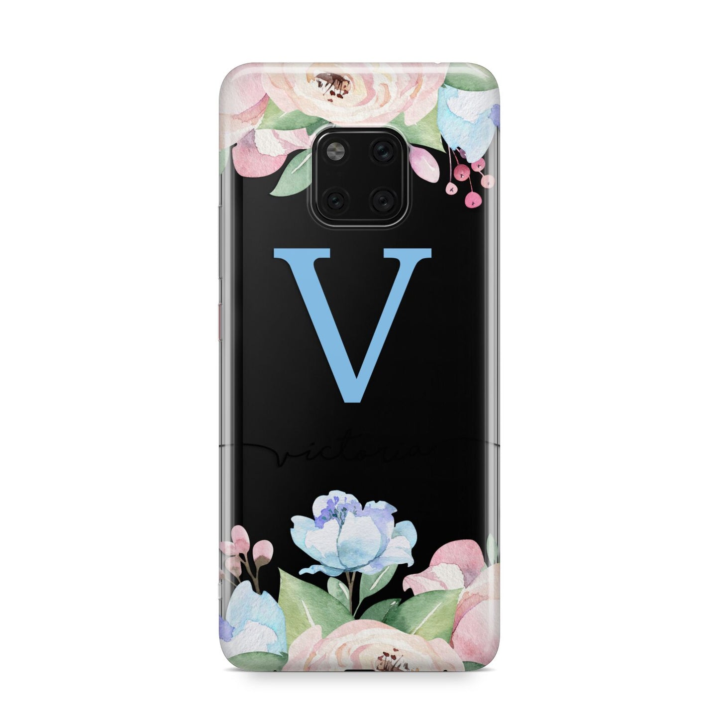 Personalised Pink Blue Flowers Huawei Mate 20 Pro Phone Case