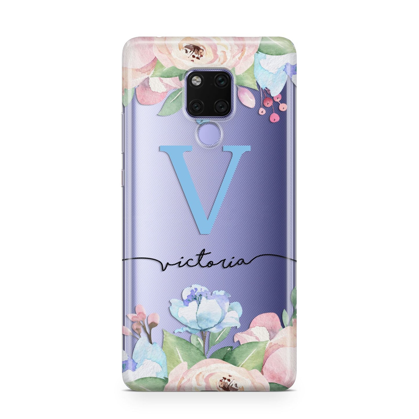 Personalised Pink Blue Flowers Huawei Mate 20X Phone Case