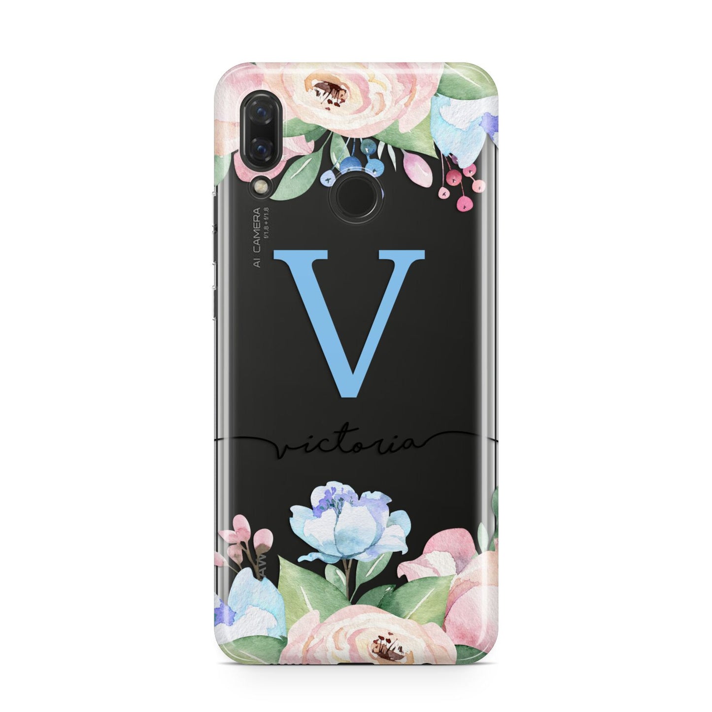 Personalised Pink Blue Flowers Huawei Nova 3 Phone Case