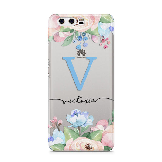 Personalised Pink Blue Flowers Huawei P10 Phone Case