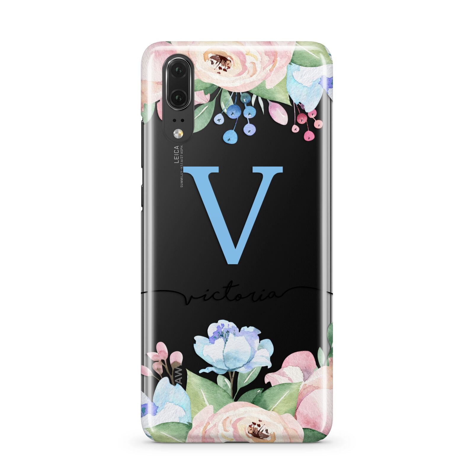 Personalised Pink Blue Flowers Huawei P20 Phone Case