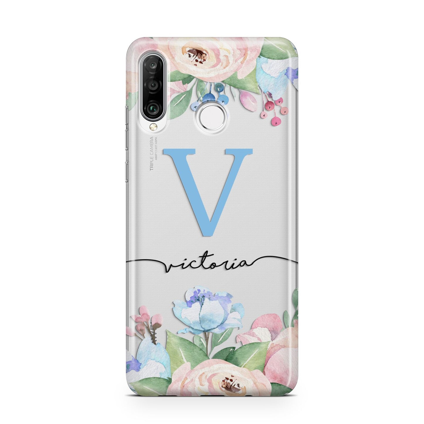 Personalised Pink Blue Flowers Huawei P30 Lite Phone Case