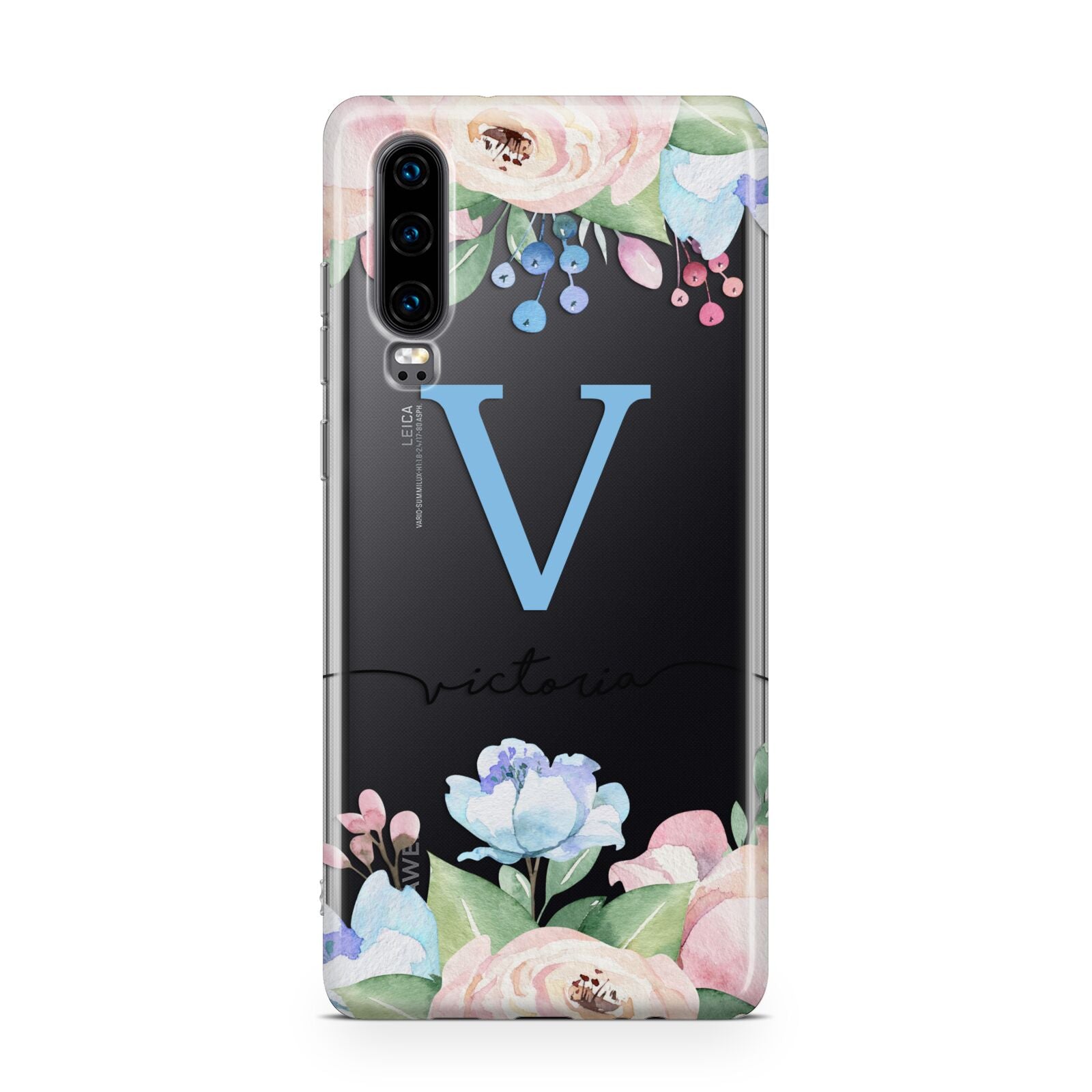 Personalised Pink Blue Flowers Huawei P30 Phone Case