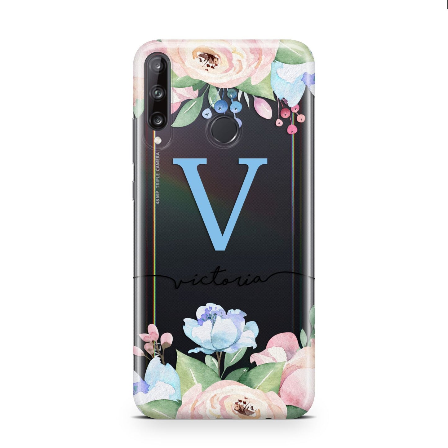 Personalised Pink Blue Flowers Huawei P40 Lite E Phone Case