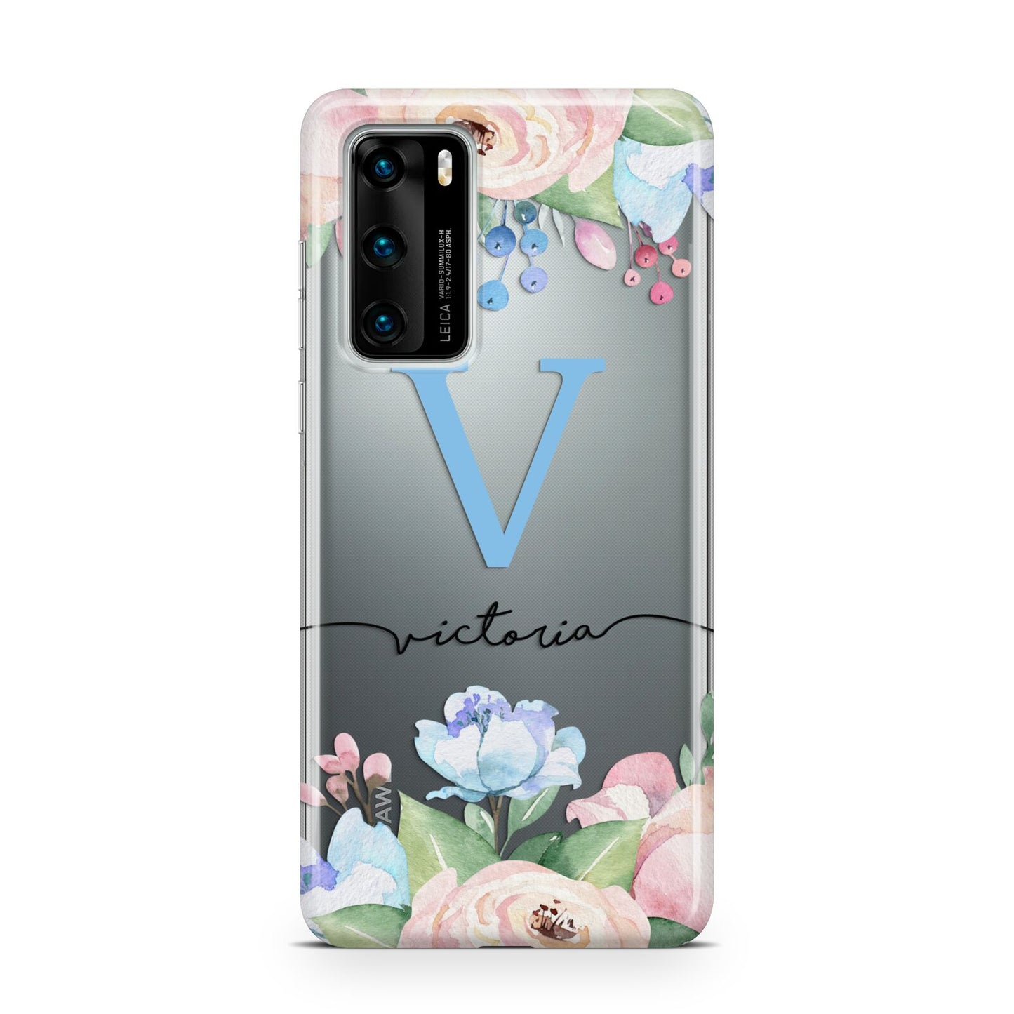 Personalised Pink Blue Flowers Huawei P40 Phone Case