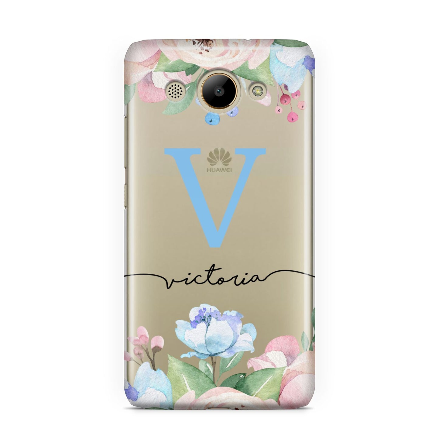 Personalised Pink Blue Flowers Huawei Y3 2017