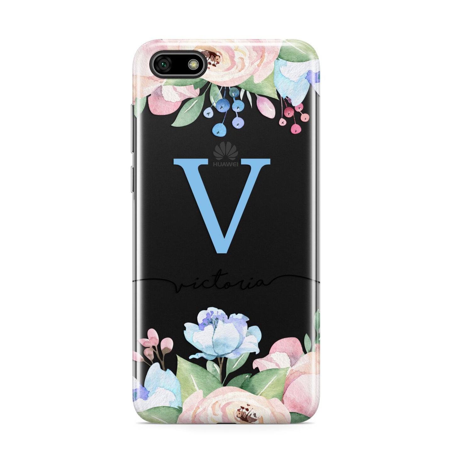 Personalised Pink Blue Flowers Huawei Y5 Prime 2018 Phone Case