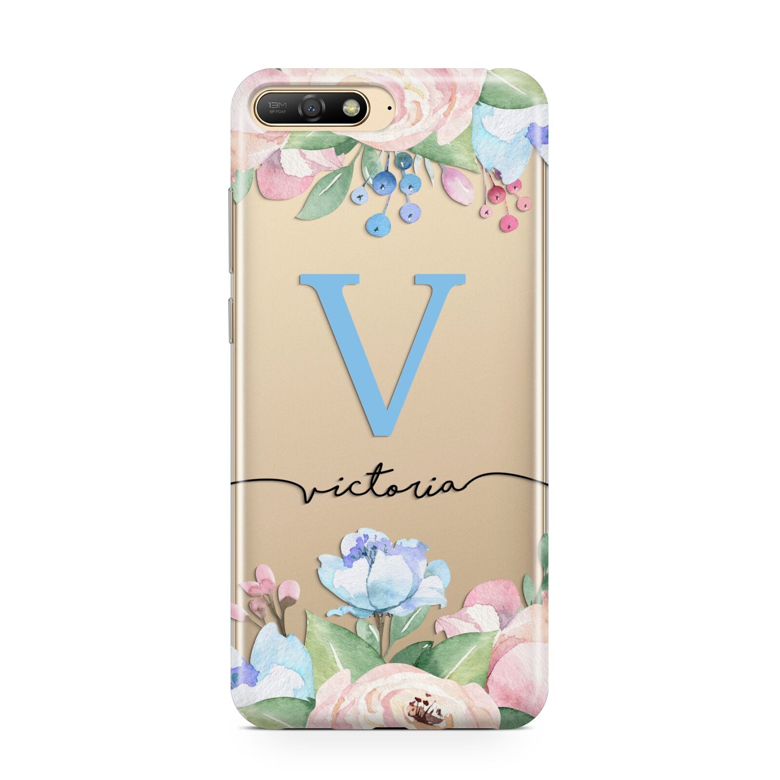 Personalised Pink Blue Flowers Huawei Y6 2018