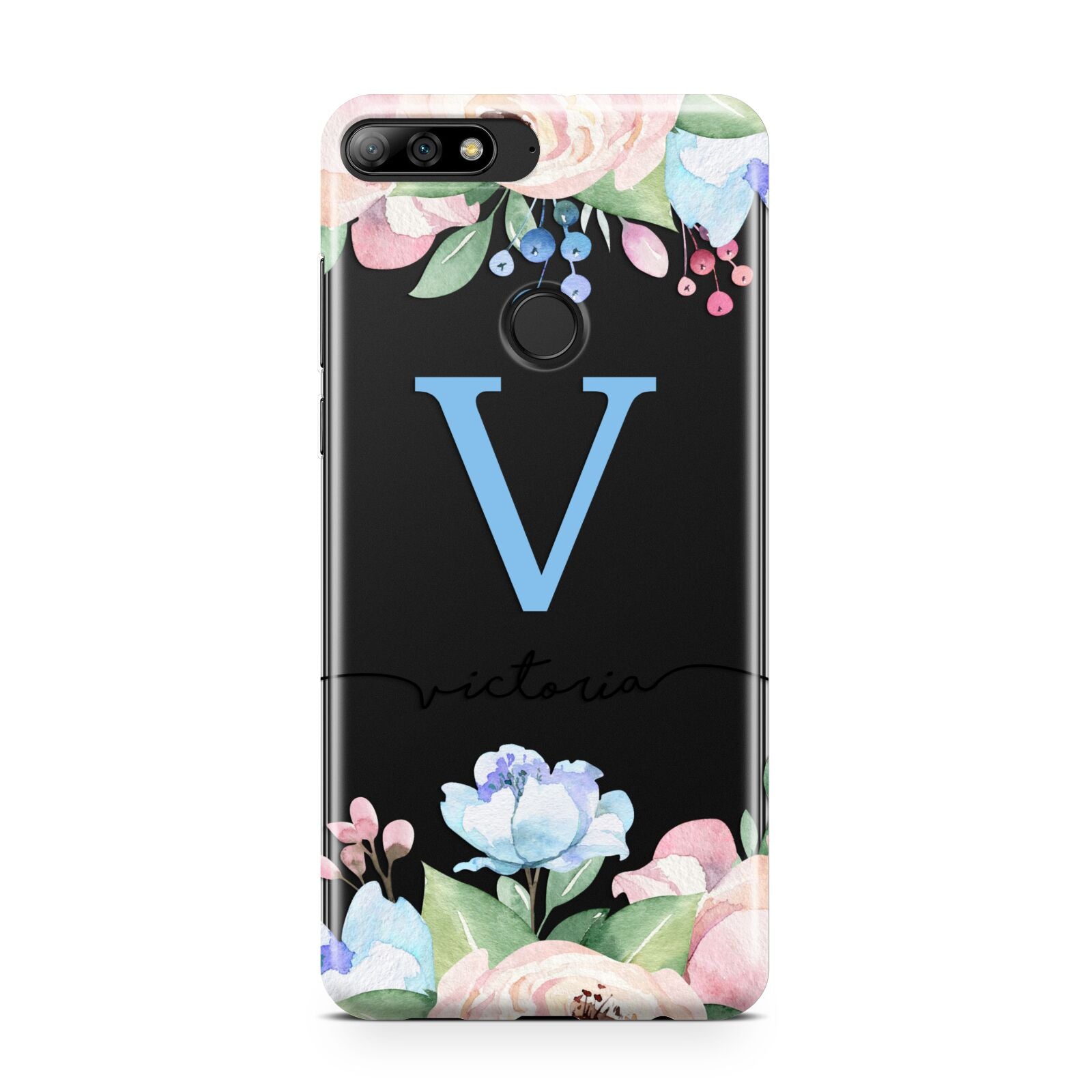 Personalised Pink Blue Flowers Huawei Y7 2018