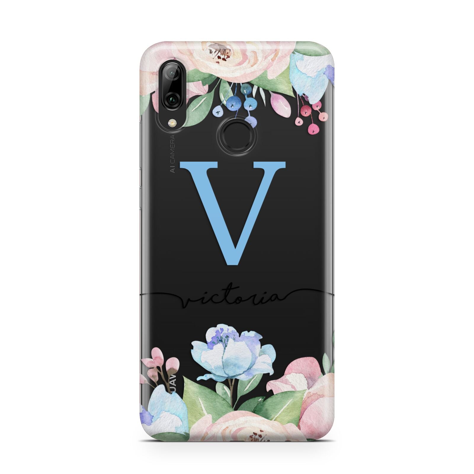 Personalised Pink Blue Flowers Huawei Y7 2019