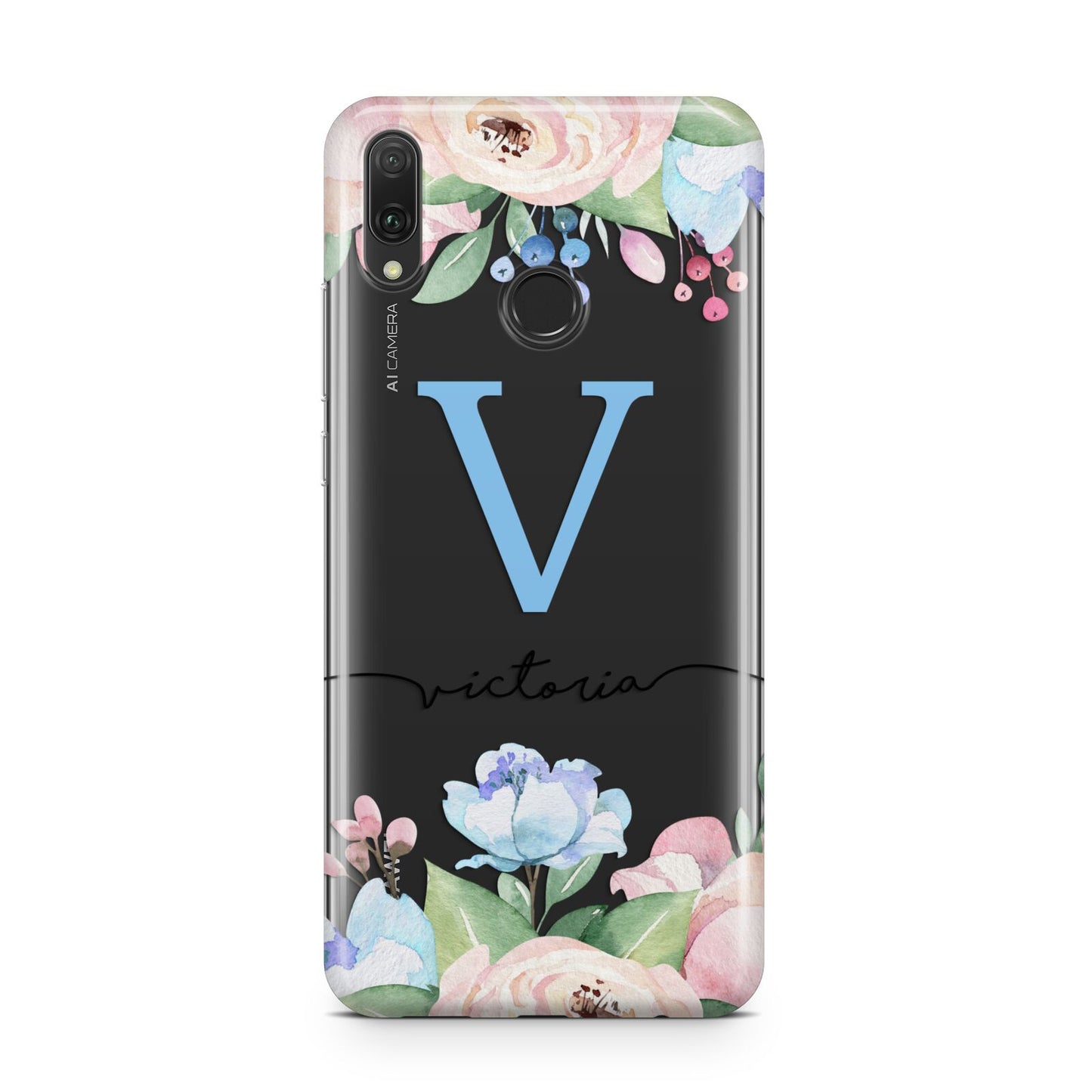 Personalised Pink Blue Flowers Huawei Y9 2019