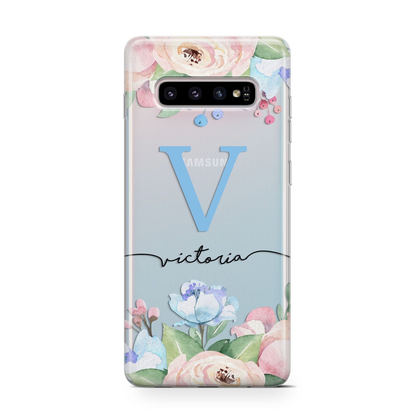 Personalised Pink Blue Flowers Protective Samsung Galaxy Case