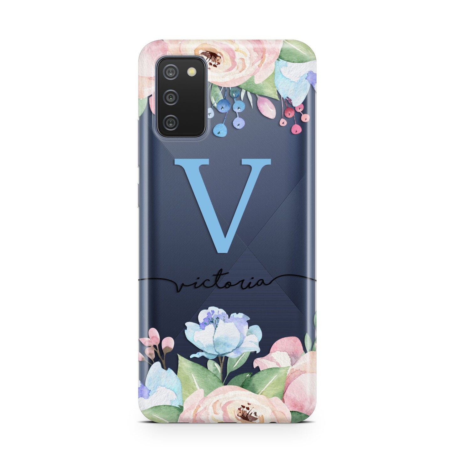 Personalised Pink Blue Flowers Samsung A02s Case