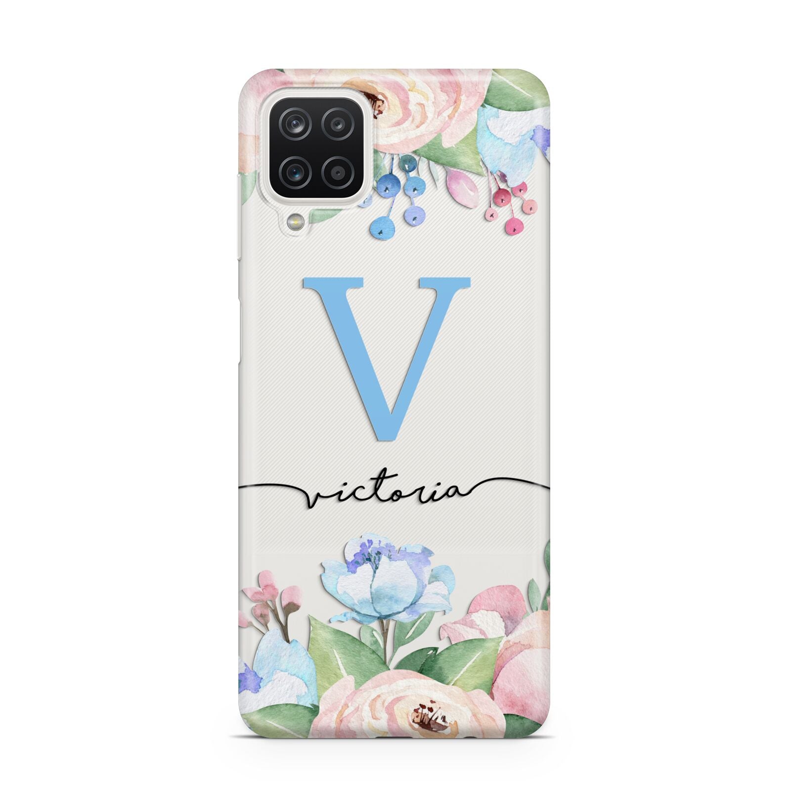 Personalised Pink Blue Flowers Samsung A12 Case