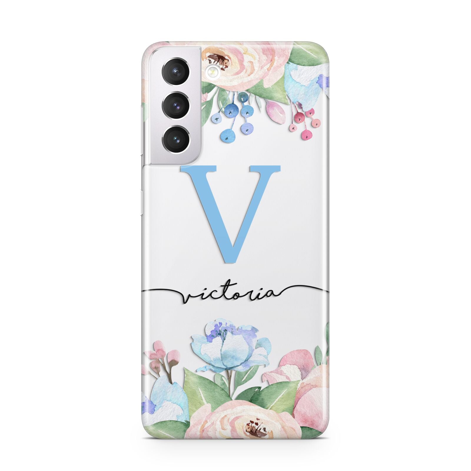 Personalised Pink Blue Flowers Samsung S21 Case