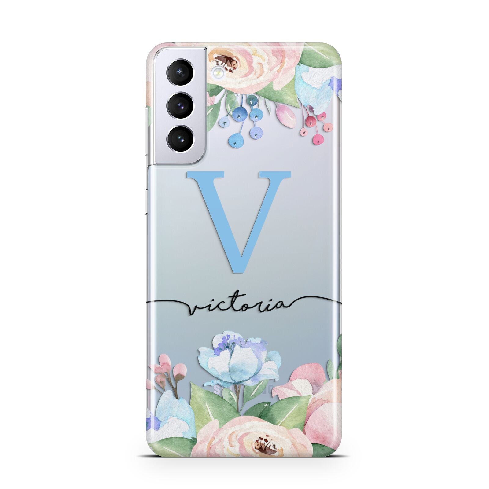 Personalised Pink Blue Flowers Samsung S21 Plus Case