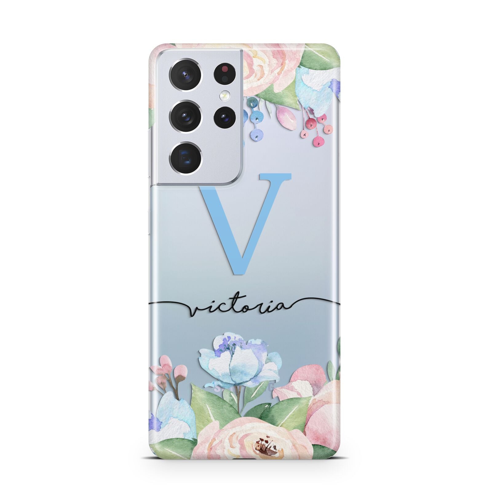 Personalised Pink Blue Flowers Samsung S21 Ultra Case