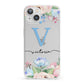 Personalised Pink Blue Flowers iPhone 13 Clear Bumper Case