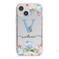 Personalised Pink Blue Flowers iPhone 13 Mini TPU Impact Case with White Edges