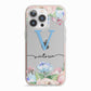 Personalised Pink Blue Flowers iPhone 13 Pro TPU Impact Case with Pink Edges