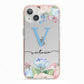 Personalised Pink Blue Flowers iPhone 13 TPU Impact Case with Pink Edges