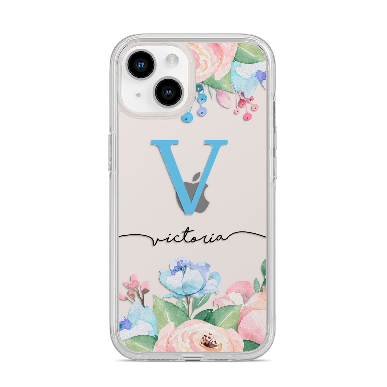 Personalised Pink Blue Flowers iPhone 14 Clear Tough Case Starlight