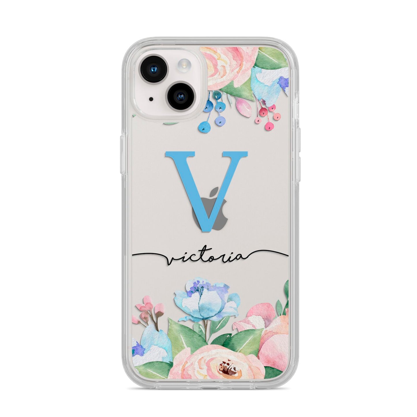Personalised Pink Blue Flowers iPhone 14 Plus Clear Tough Case Starlight