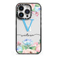 Personalised Pink Blue Flowers iPhone 14 Pro Black Impact Case on Silver phone