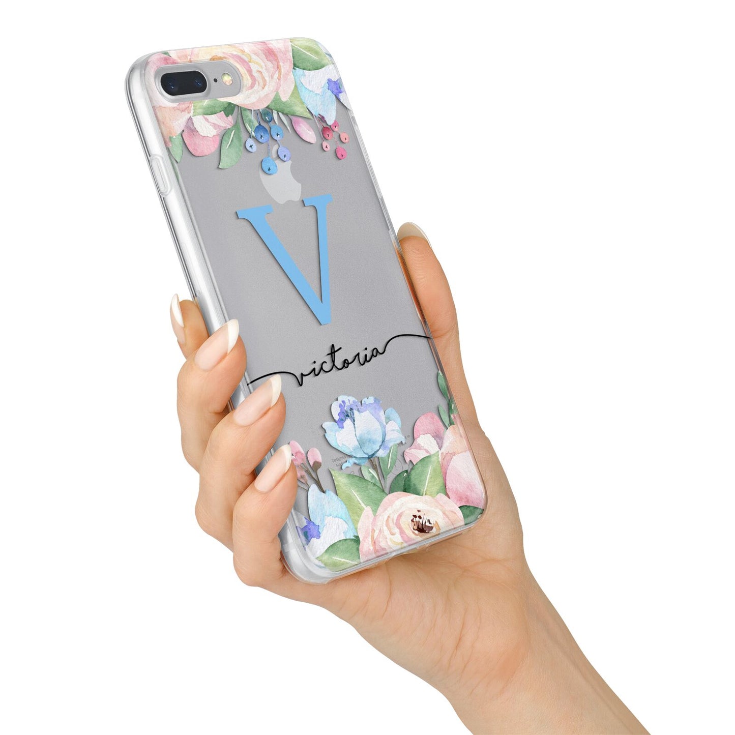 Personalised Pink Blue Flowers iPhone 7 Plus Bumper Case on Silver iPhone Alternative Image