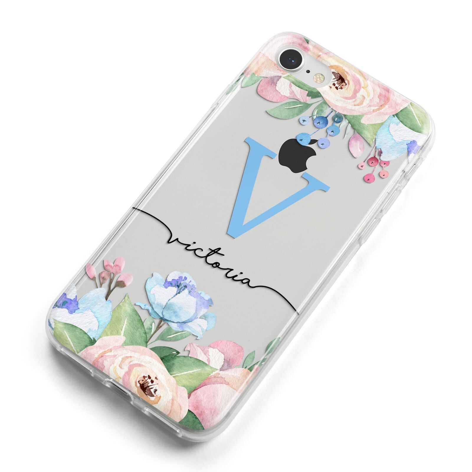 Personalised Pink Blue Flowers iPhone 8 Bumper Case on Silver iPhone Alternative Image