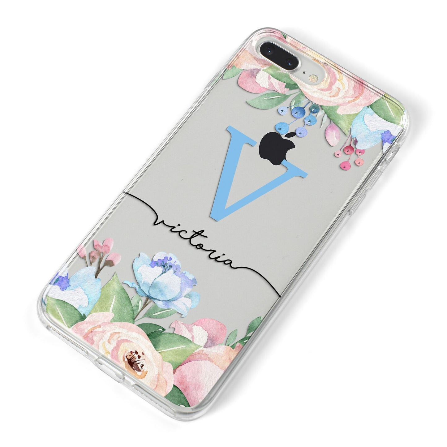 Personalised Pink Blue Flowers iPhone 8 Plus Bumper Case on Silver iPhone Alternative Image