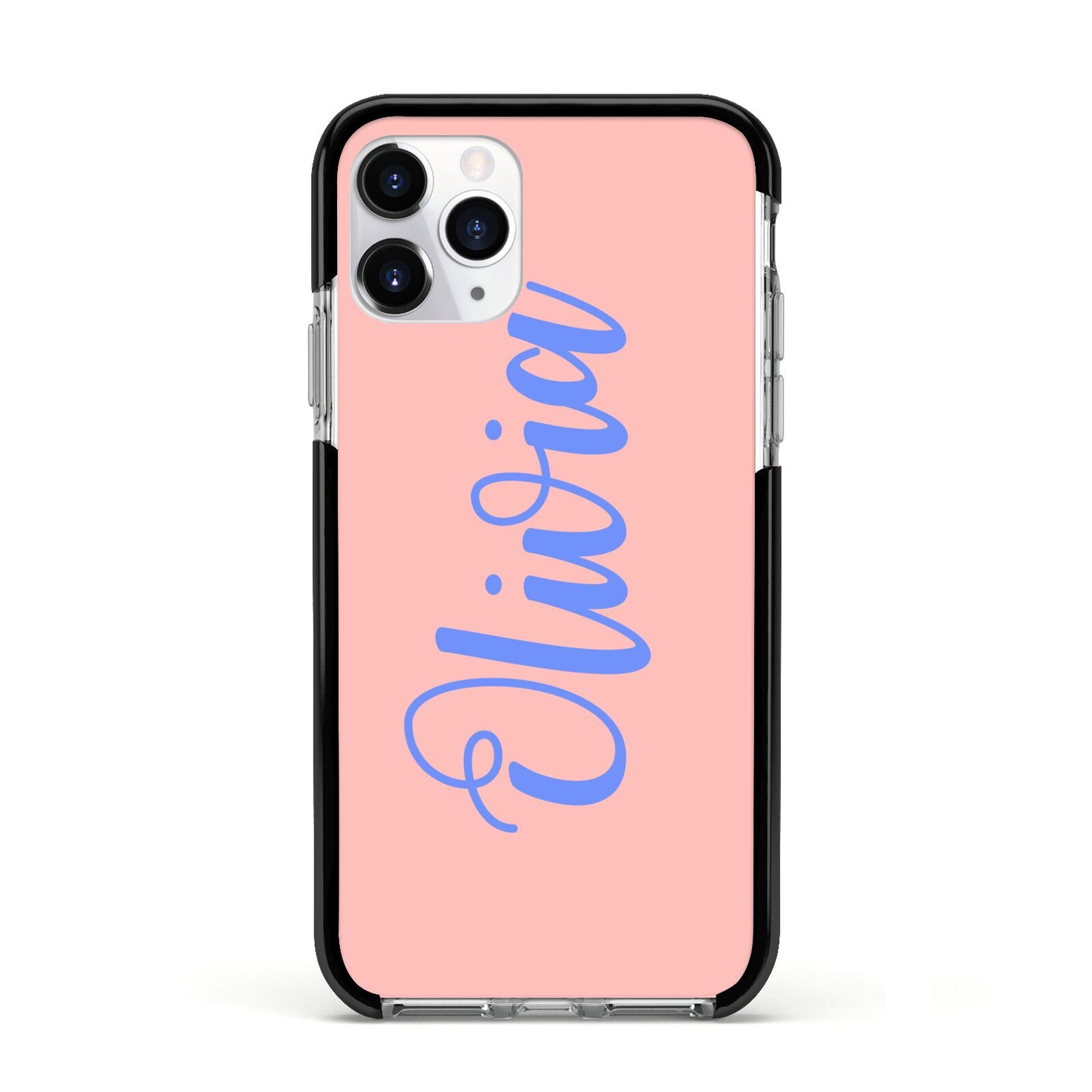 Personalised Pink Blue Name Apple iPhone 11 Pro in Silver with Black Impact Case