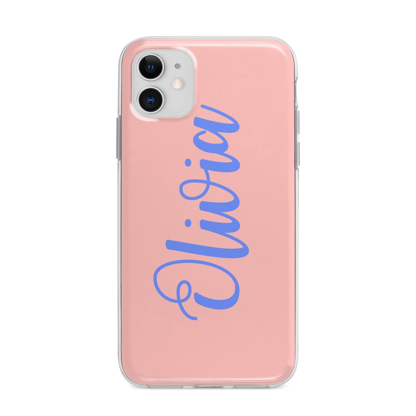 Personalised Pink Blue Name Apple iPhone 11 in White with Bumper Case