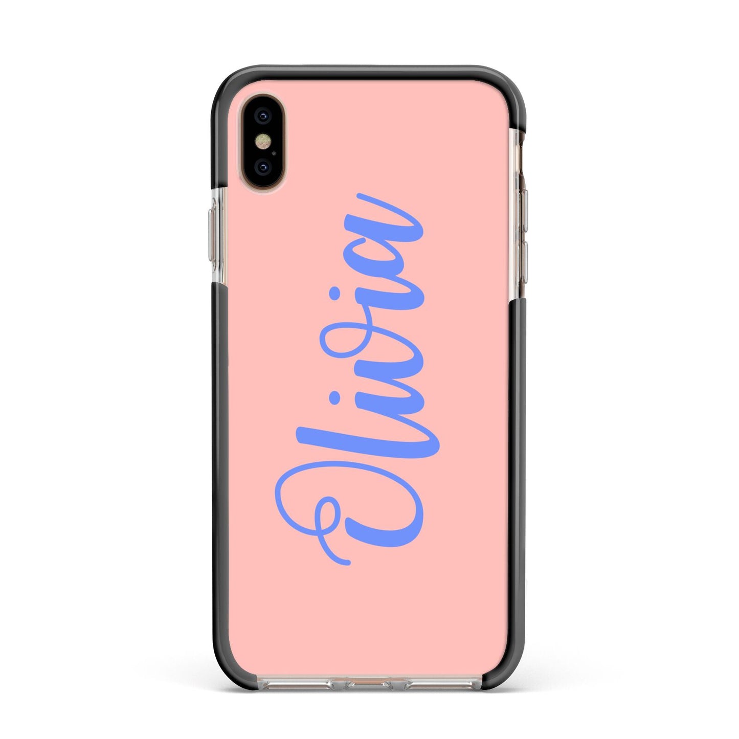 Personalised Pink Blue Name Apple iPhone Xs Max Impact Case Black Edge on Gold Phone