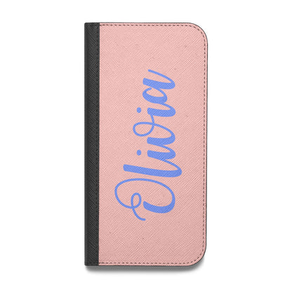 Personalised Pink Blue Name Vegan Leather Flip iPhone Case