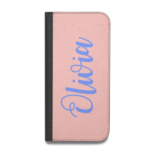 Personalised Pink Blue Name Vegan Leather Flip iPhone Case