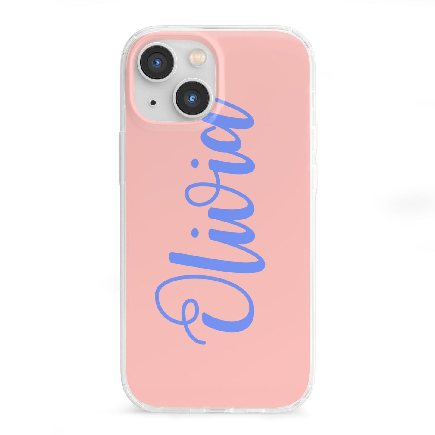 Personalised Pink Blue Name iPhone 13 Mini Clear Bumper Case