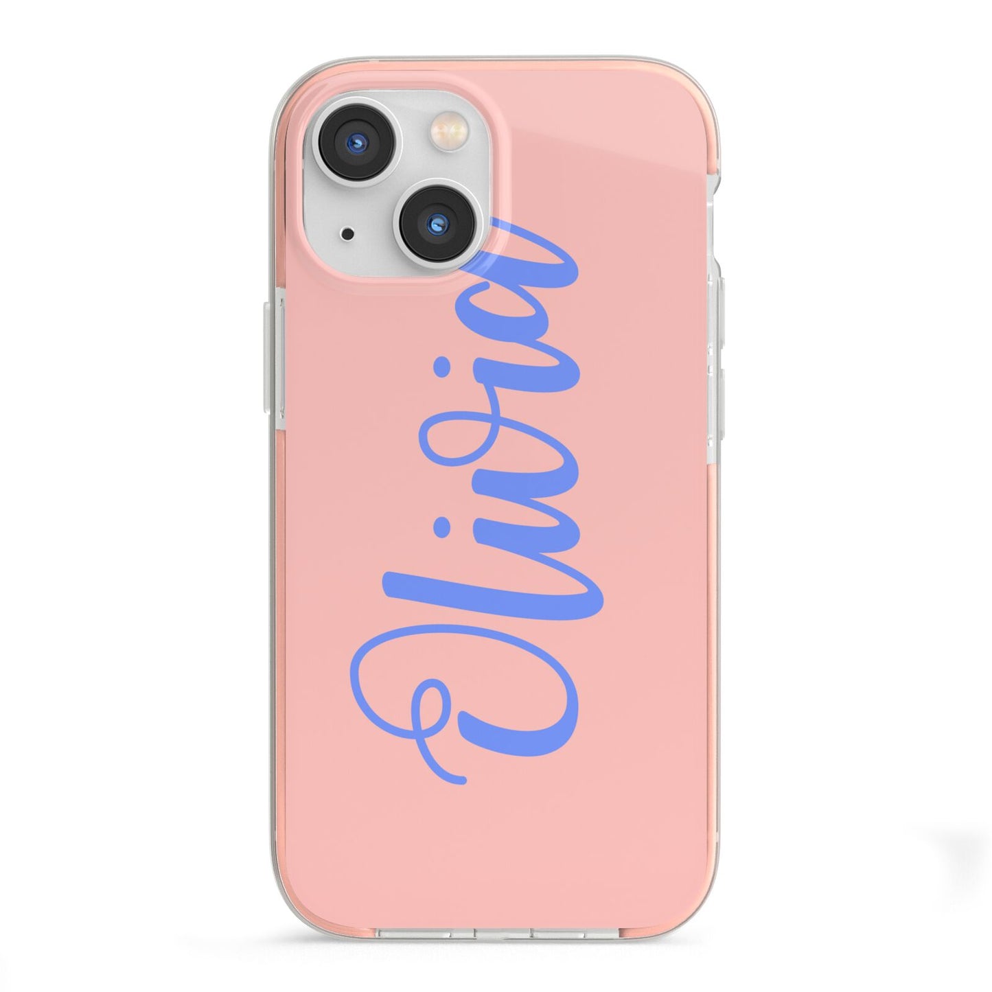 Personalised Pink Blue Name iPhone 13 Mini TPU Impact Case with Pink Edges