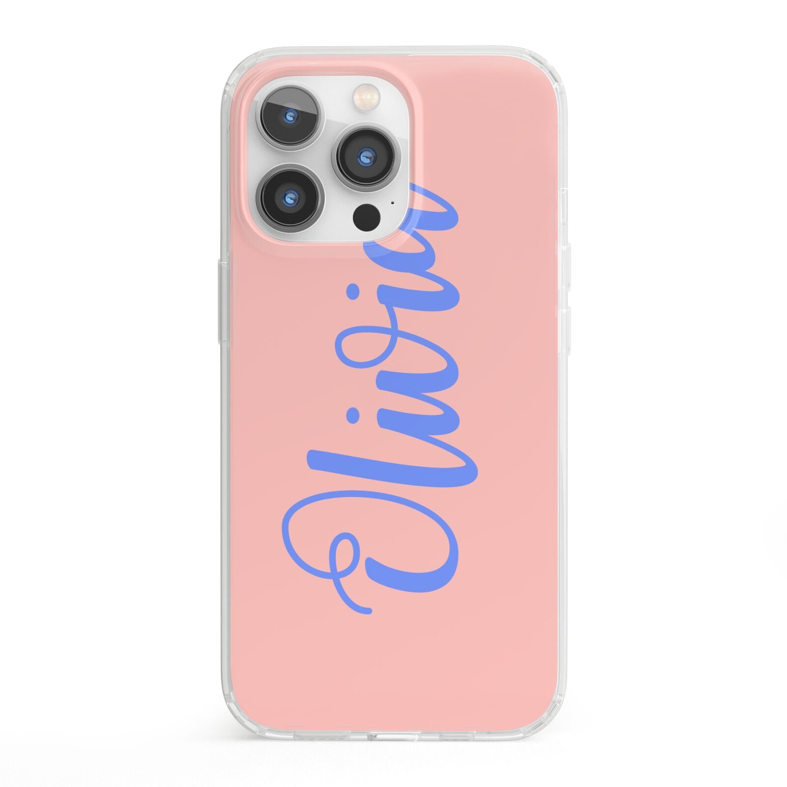 Personalised Pink Blue Name iPhone 13 Pro Clear Bumper Case