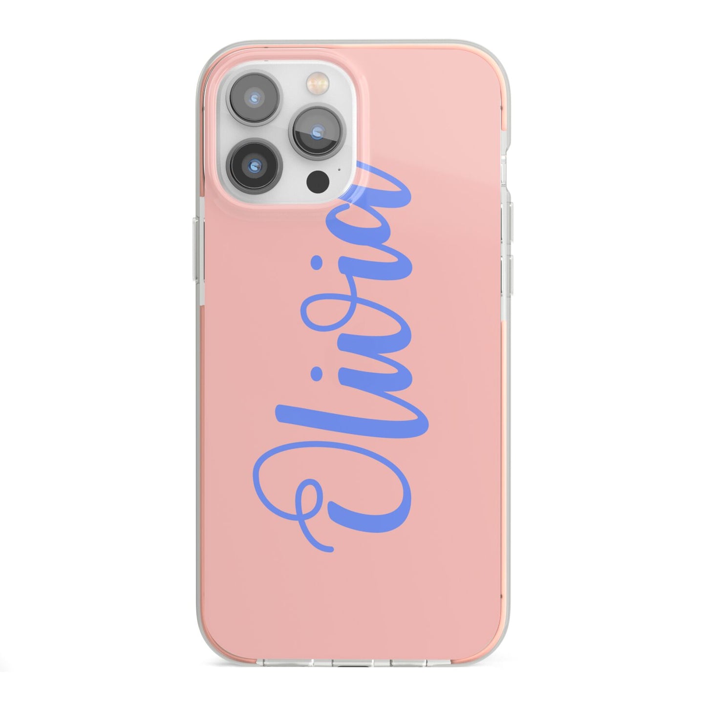 Personalised Pink Blue Name iPhone 13 Pro Max TPU Impact Case with Pink Edges