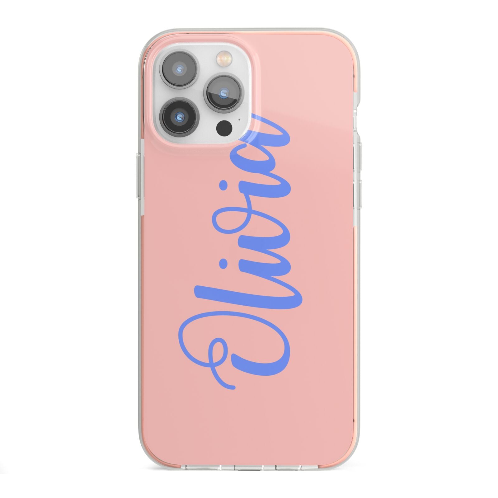 Personalised Pink Blue Name iPhone 13 Pro Max TPU Impact Case with Pink Edges