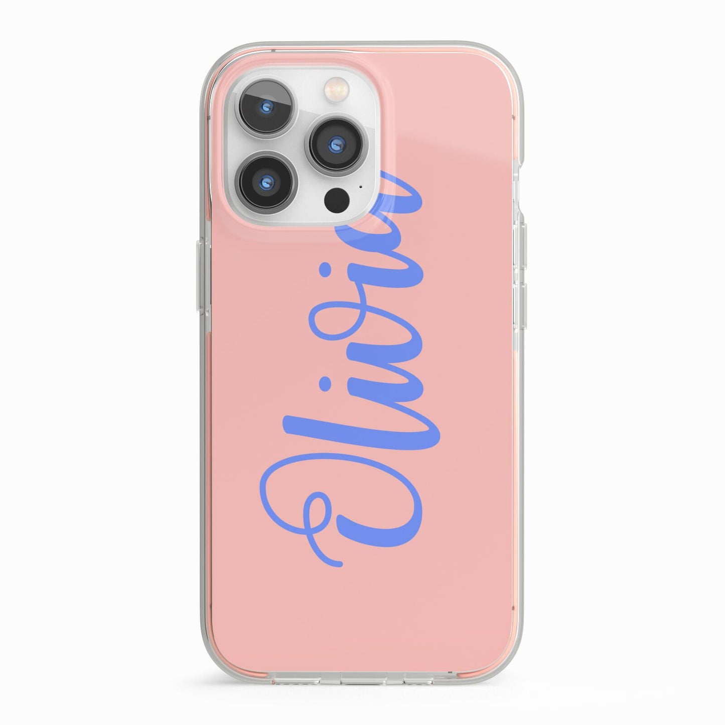 Personalised Pink Blue Name iPhone 13 Pro TPU Impact Case with Pink Edges