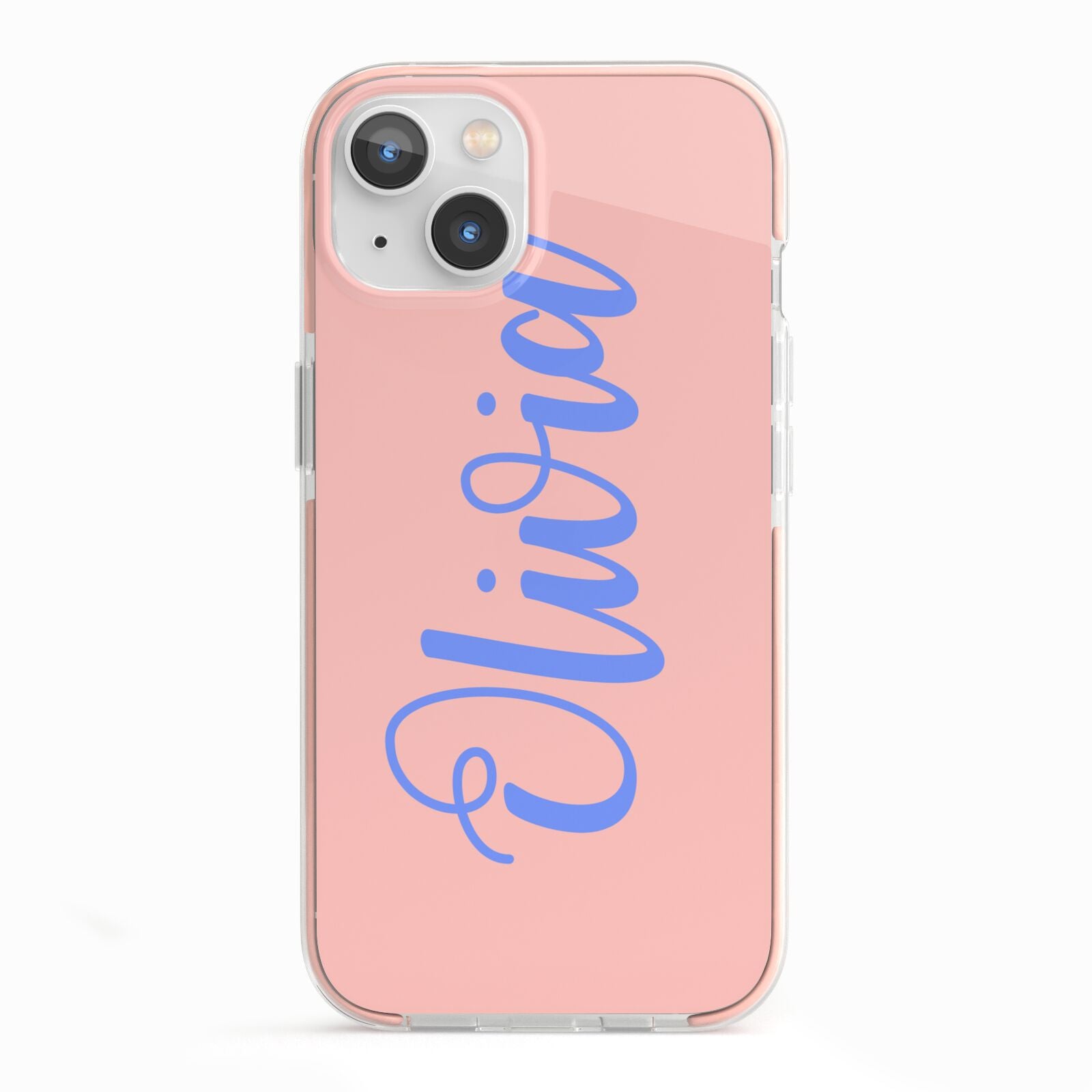 Personalised Pink Blue Name iPhone 13 TPU Impact Case with Pink Edges