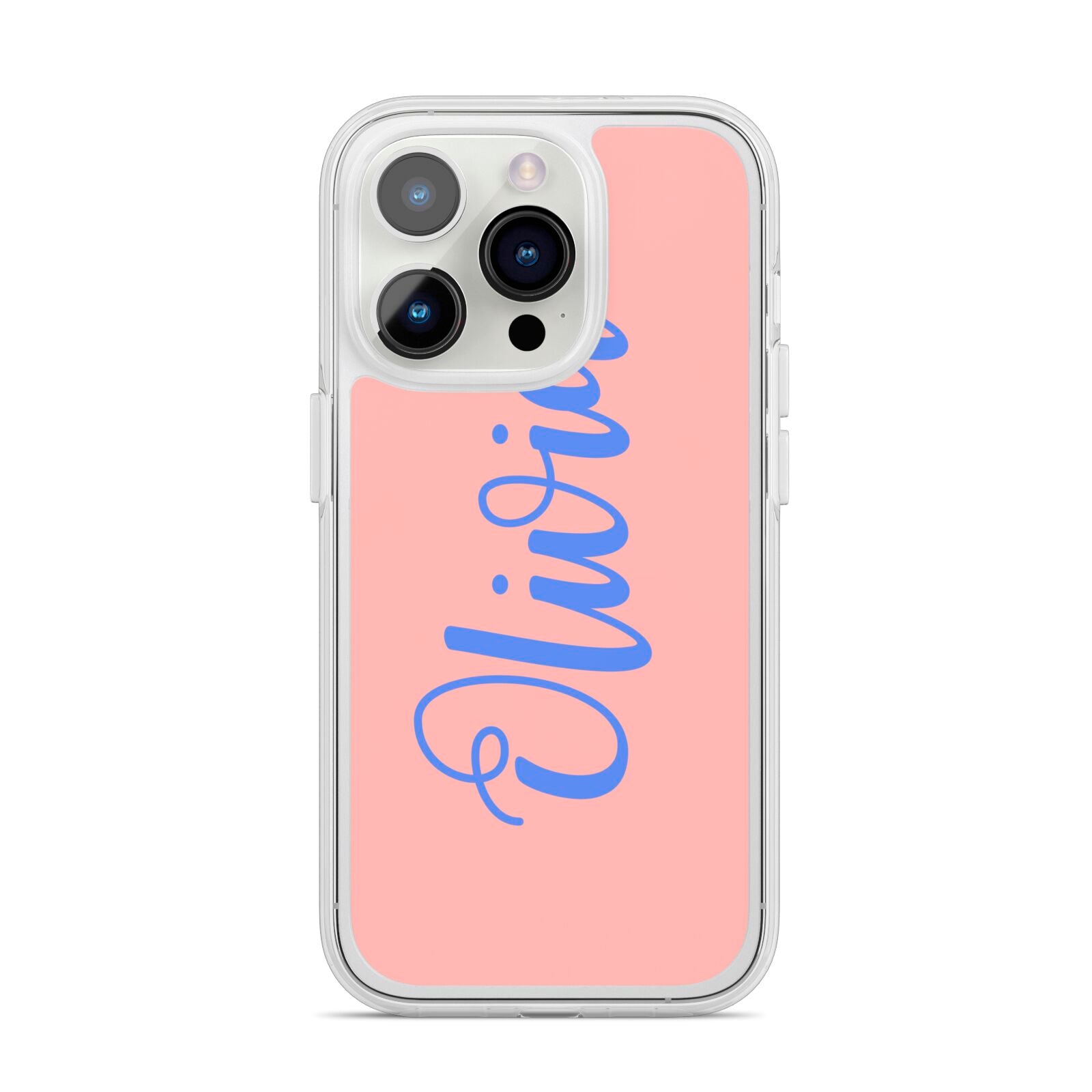 Personalised Pink Blue Name iPhone 14 Pro Clear Tough Case Silver