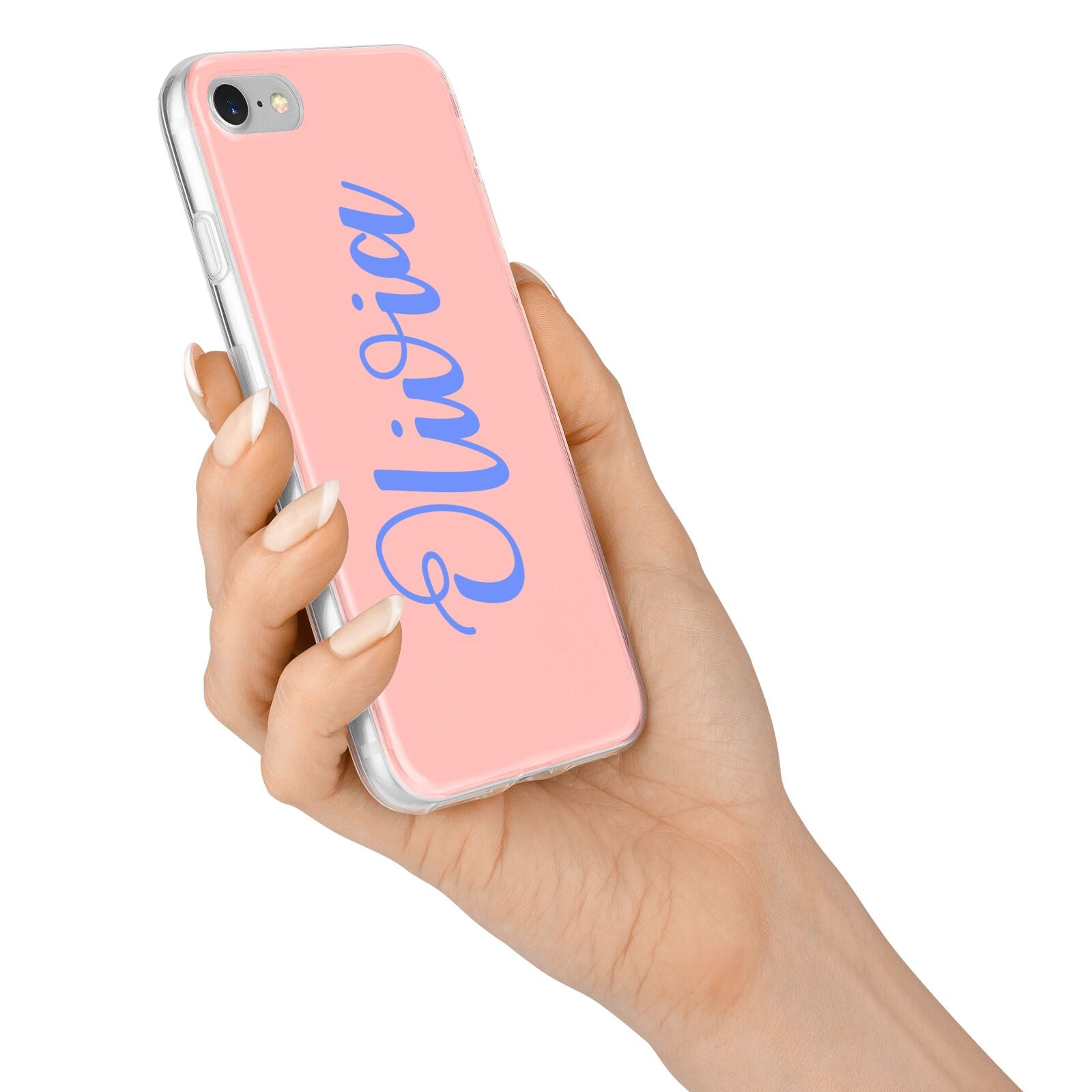 Personalised Pink Blue Name iPhone 7 Bumper Case on Silver iPhone Alternative Image