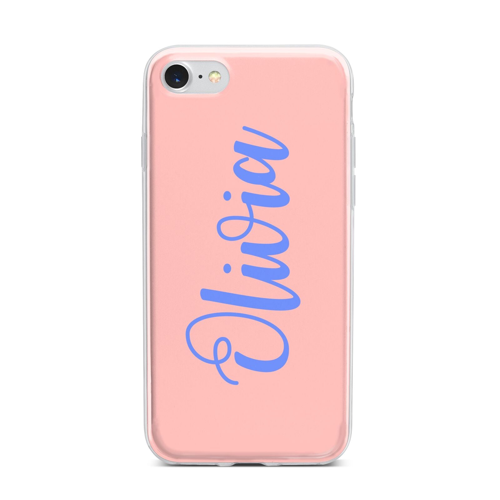 Personalised Pink Blue Name iPhone 7 Bumper Case on Silver iPhone