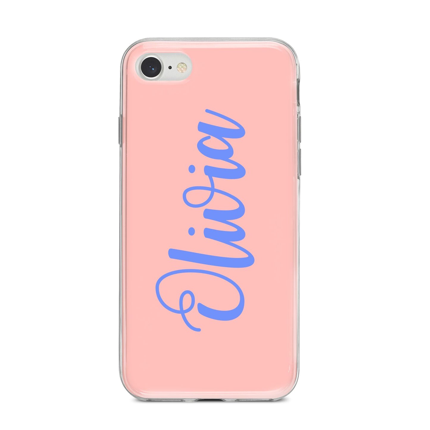 Personalised Pink Blue Name iPhone 8 Bumper Case on Silver iPhone