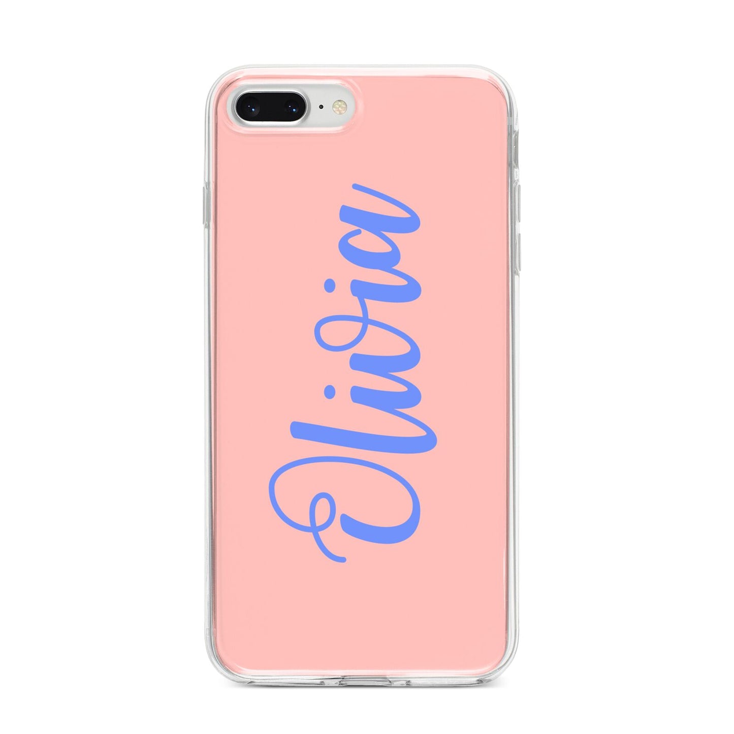 Personalised Pink Blue Name iPhone 8 Plus Bumper Case on Silver iPhone